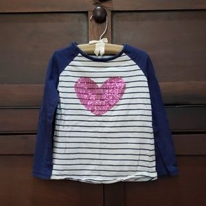 Long sleeved baseball tee with sequined heart.